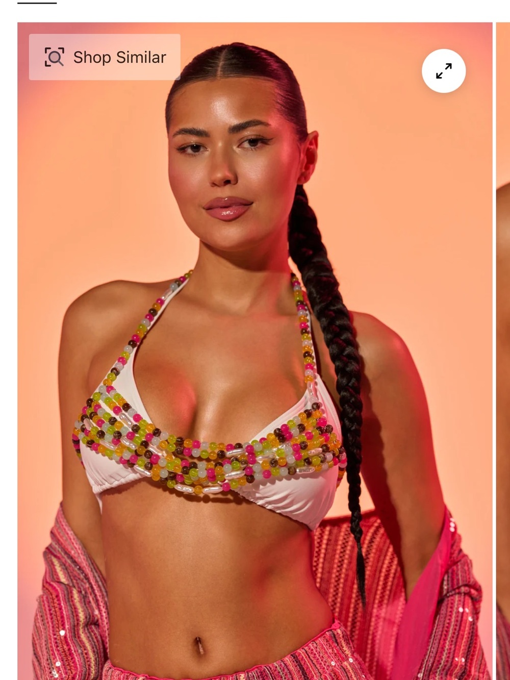 Akira beaded Halter Bikini Top with Multicolor Beads with matching necklace